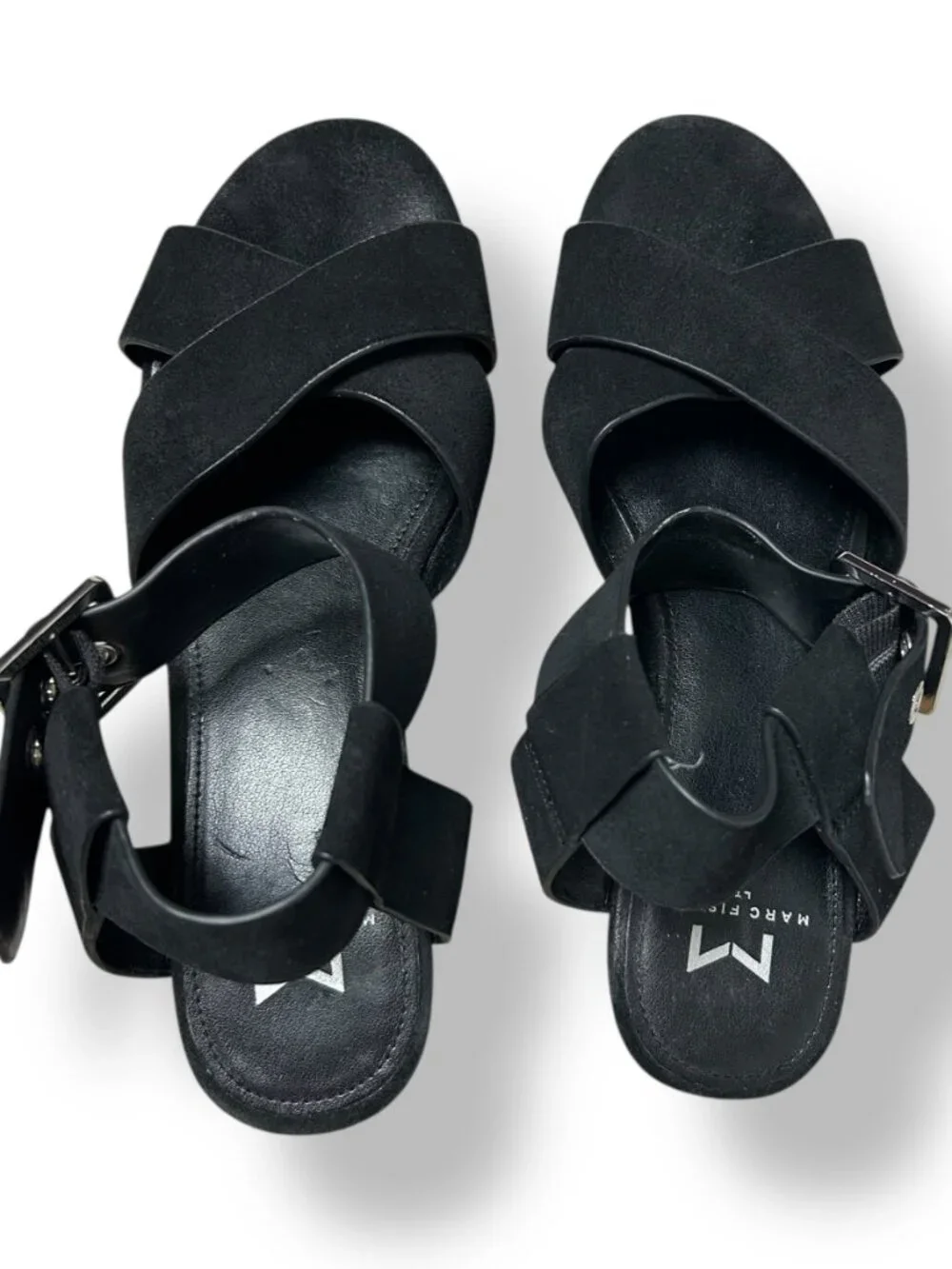 Marc Fisher LTD Cacie Black Suede Cork Platform Sandal Sz 6
